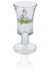 Colmnitzer Schnapsglas 2 cl mit Jägerbild und Schriftzug „Colmnitz“ als grüner Aufdruck